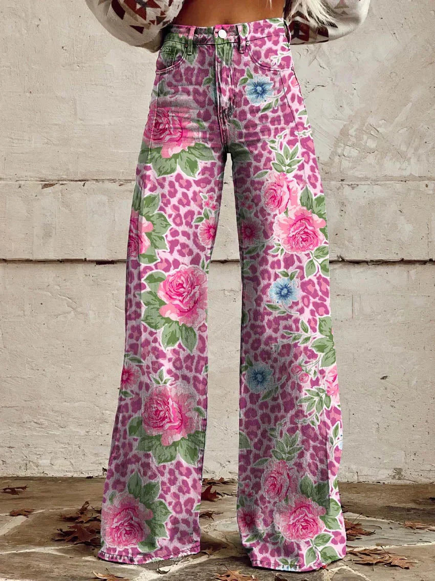 Kiana | Women's Floral Wide-Leg Denim Pants