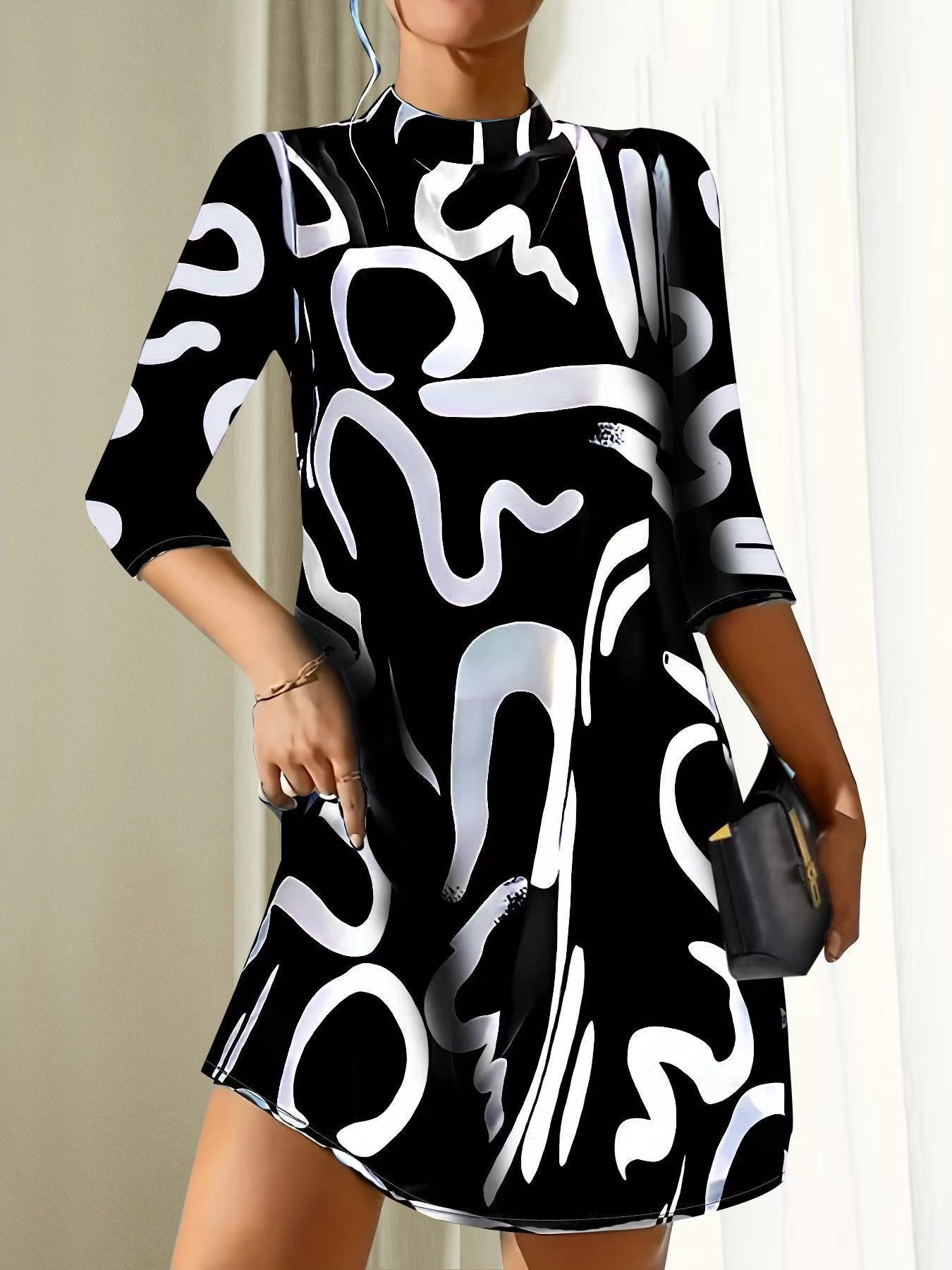 Nyra | Women's Abstract Print Mock Neck Dress