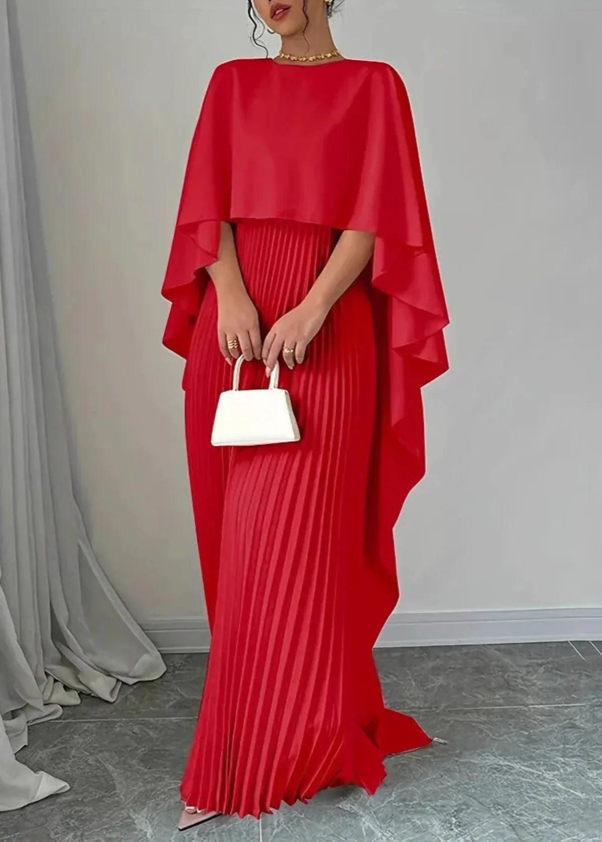 Celestia | Women's Cape Sleeve Pleated Maxi Dress