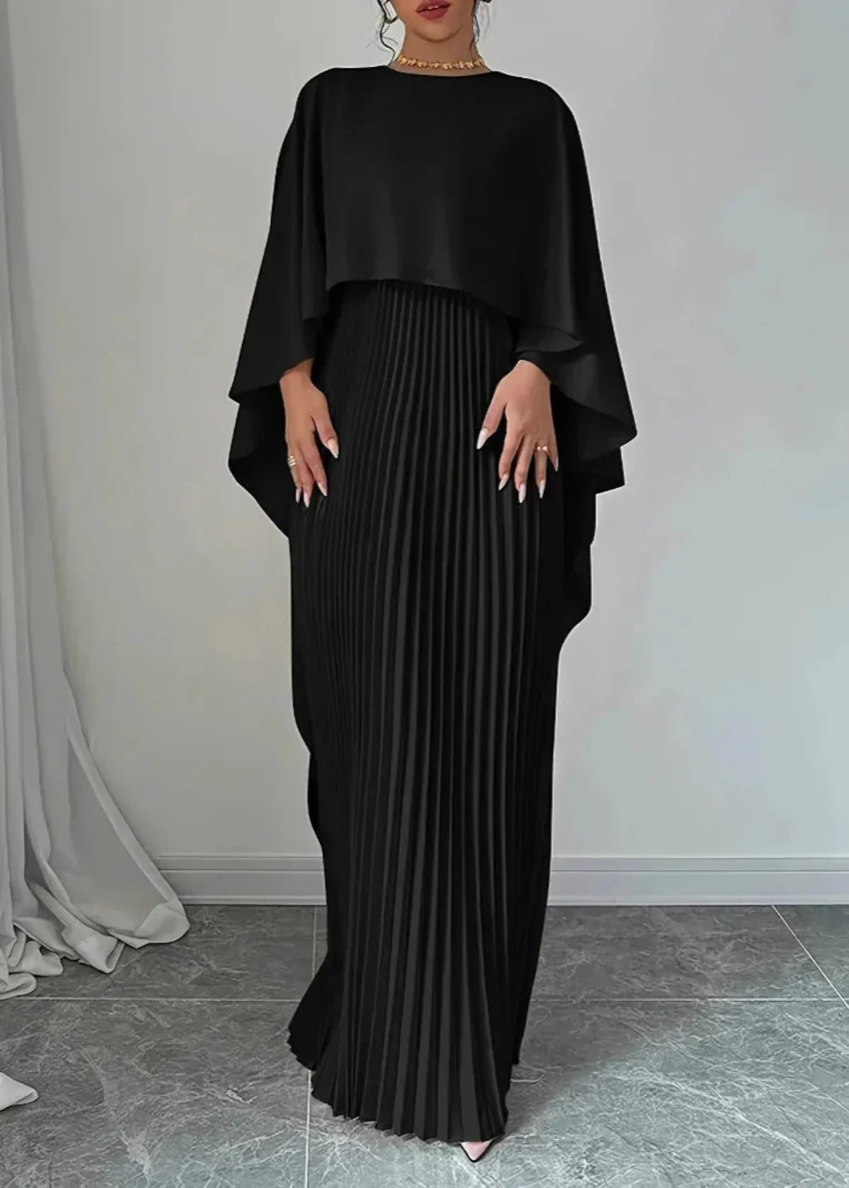 Celestia | Women's Cape Sleeve Pleated Maxi Dress