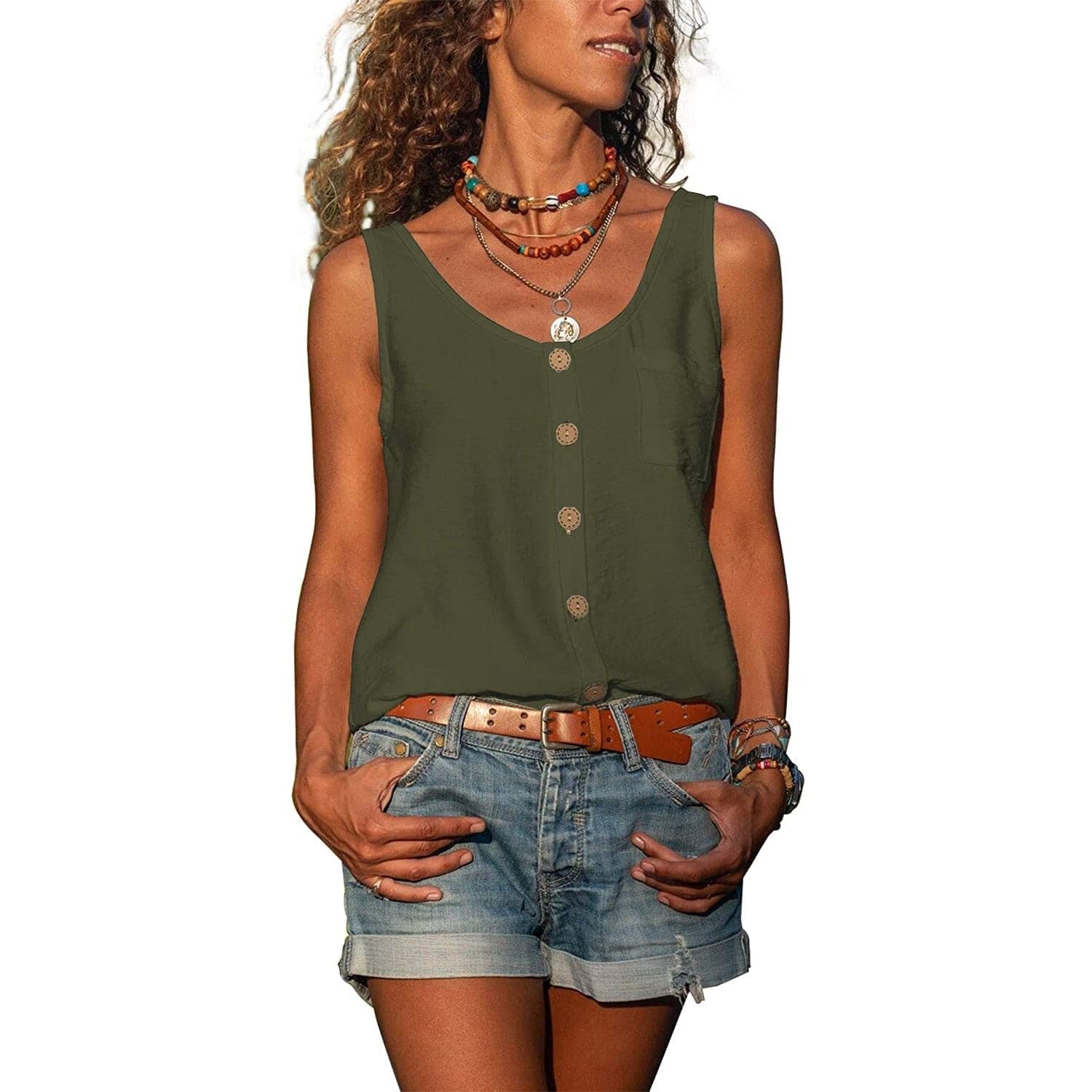 Nia | Women's Sleeveless Button-Front Tank Top