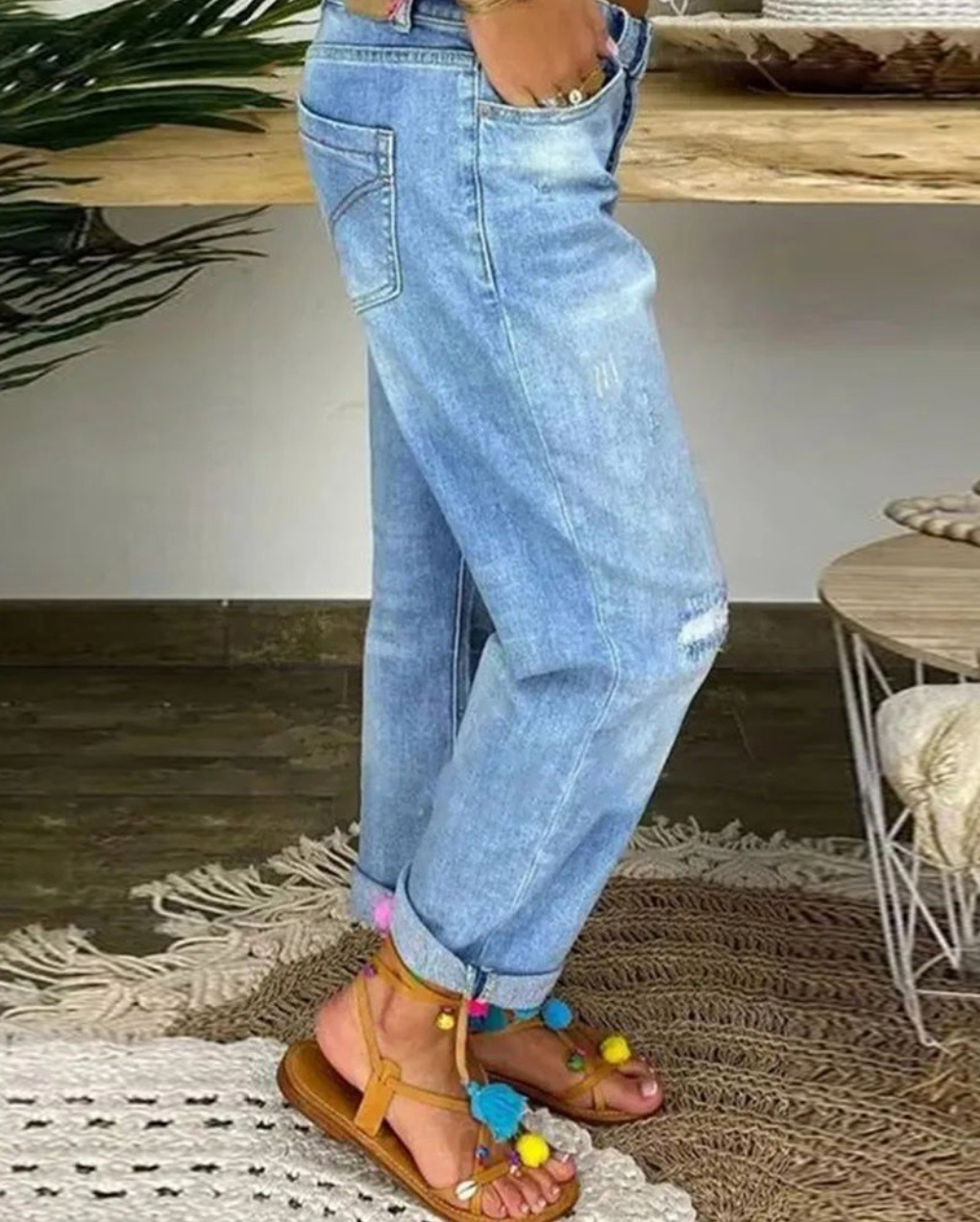Rhea | Women's Button-Fly Distressed Denim Jeans