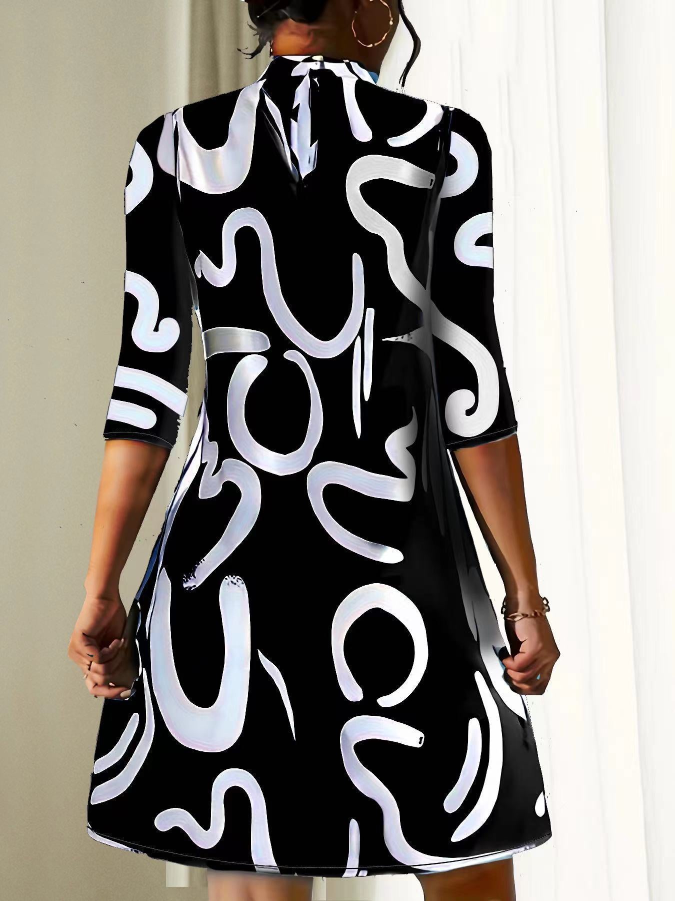 Nyra | Women's Abstract Print Mock Neck Dress