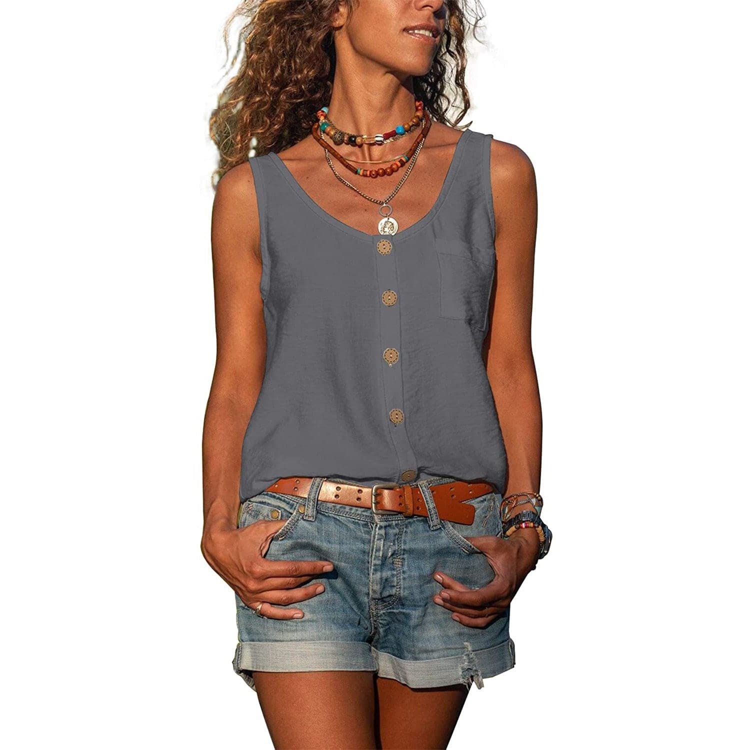 Nia | Women's Sleeveless Button-Front Tank Top