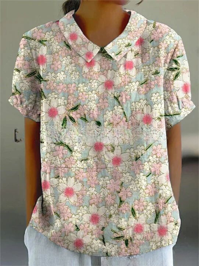Clara | Women's Vintage Floral Linen Relaxed Blouse