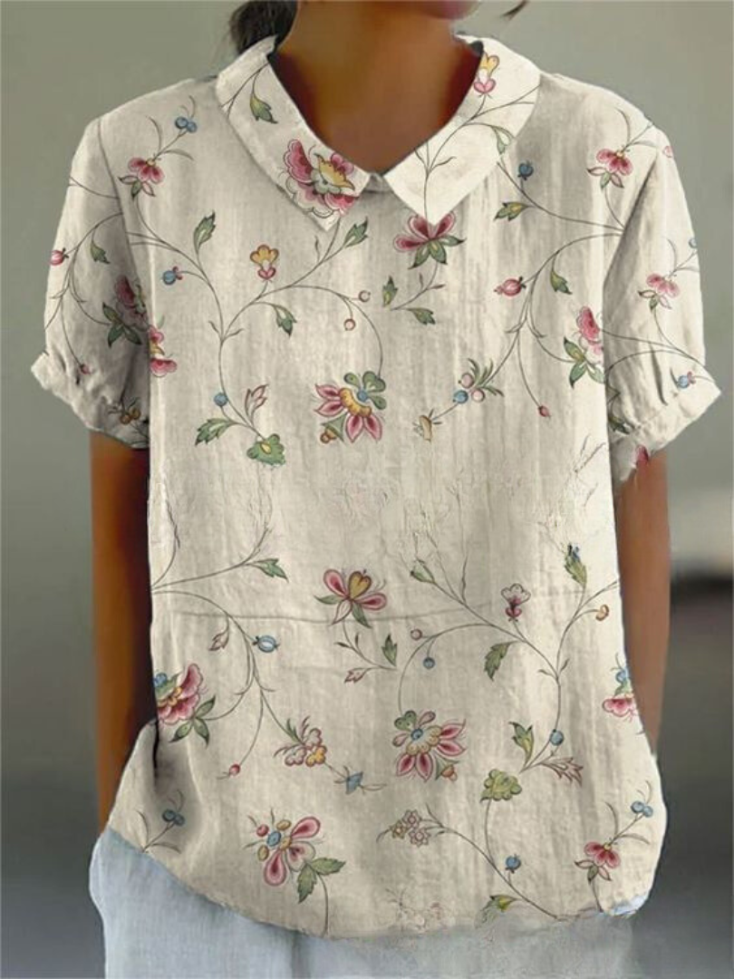 Clara | Women's Vintage Floral Linen Relaxed Blouse