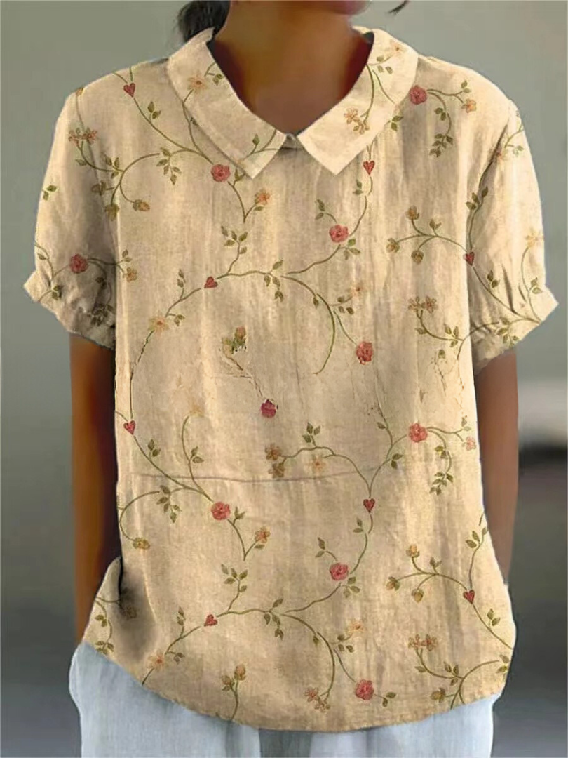 Nerina | Women's Floral Linen Button Front Top