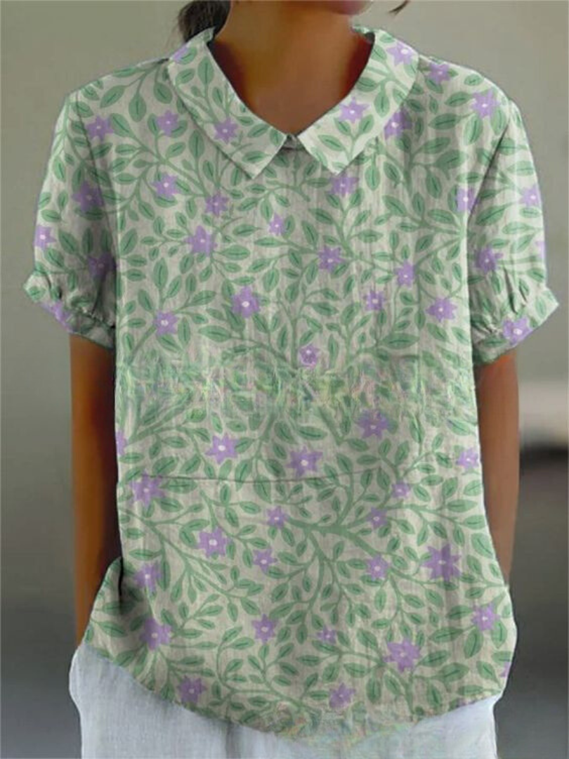 Clara | Women's Vintage Floral Linen Relaxed Blouse