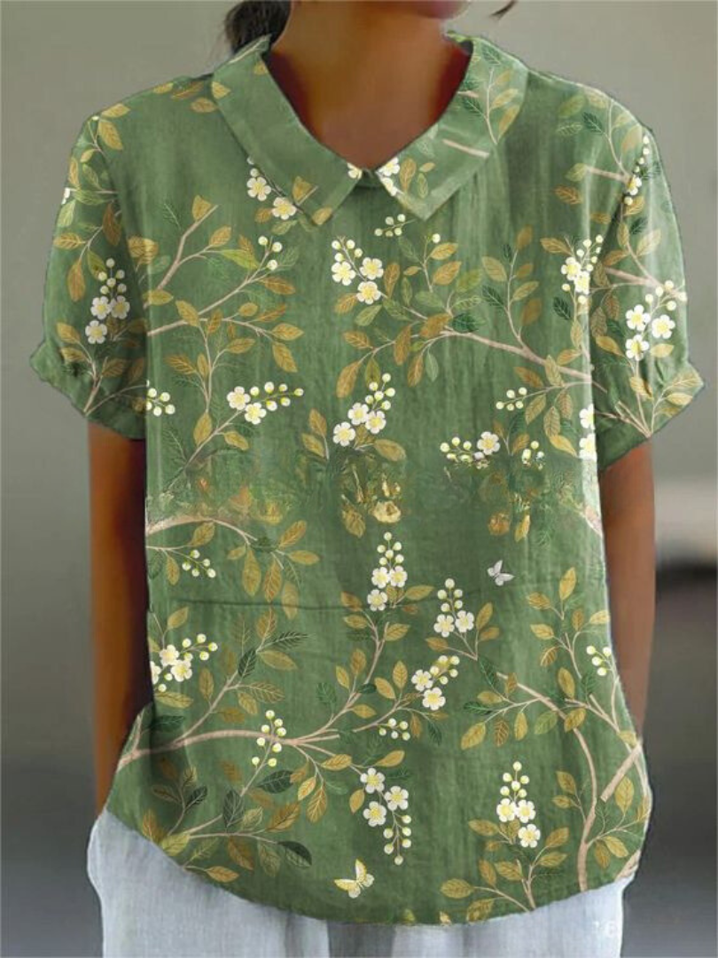 Nerina | Women's Floral Linen Button Front Top