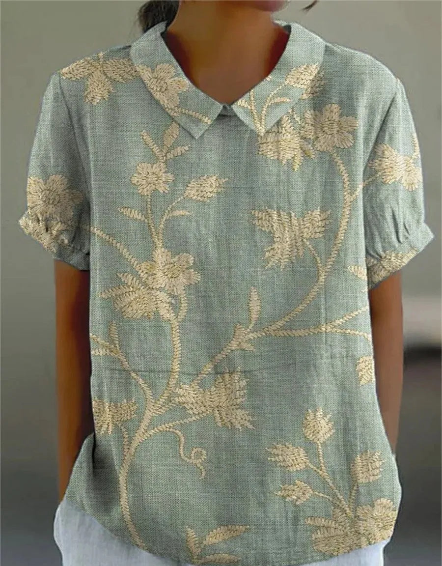 Nerina | Women's Floral Linen Button Front Top