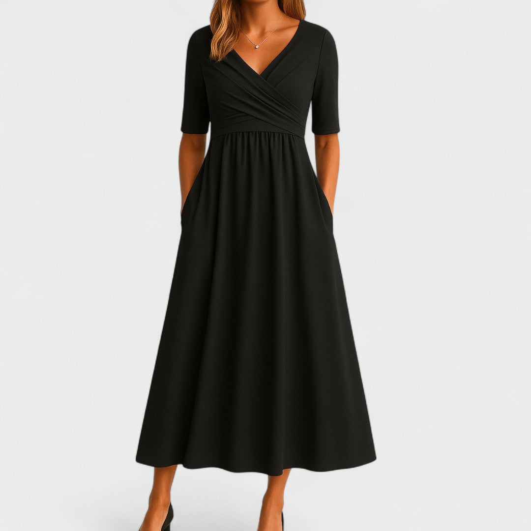 Elara | Women's V-Neck Wrap Waist Midi Dress