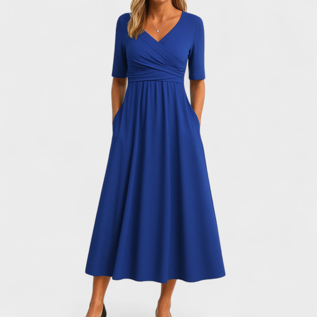 Elara | Women's V-Neck Wrap Waist Midi Dress