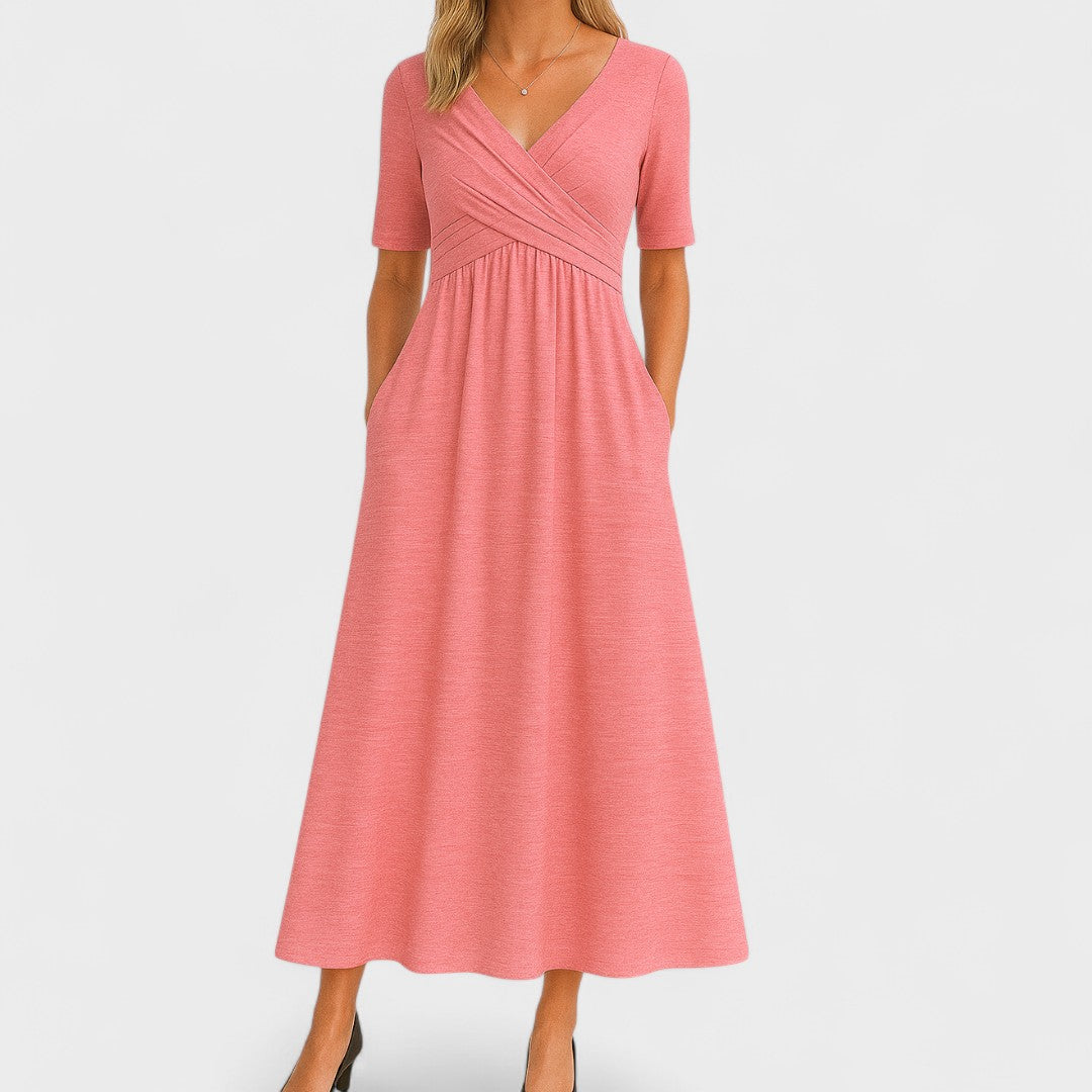 Elara | Women's V-Neck Wrap Waist Midi Dress
