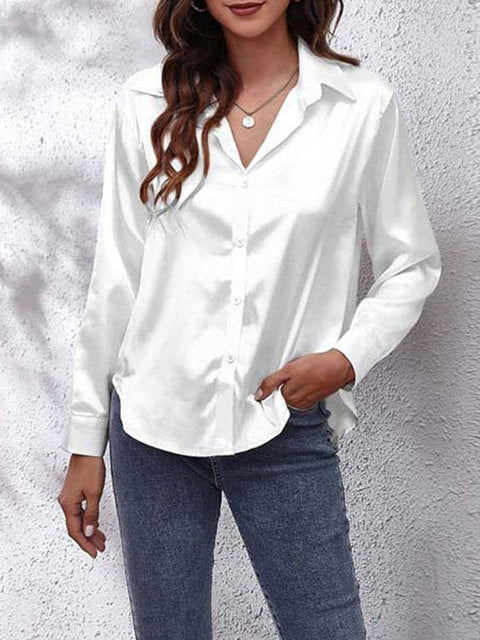 Scarlett | Women's Glossy Satin V-Neck Button Shirt