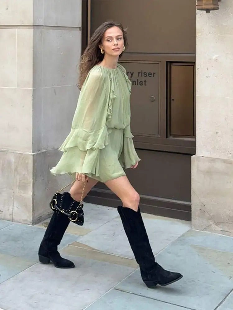 Lena | Women's Long Sleeve Crew Neck Mini Dress