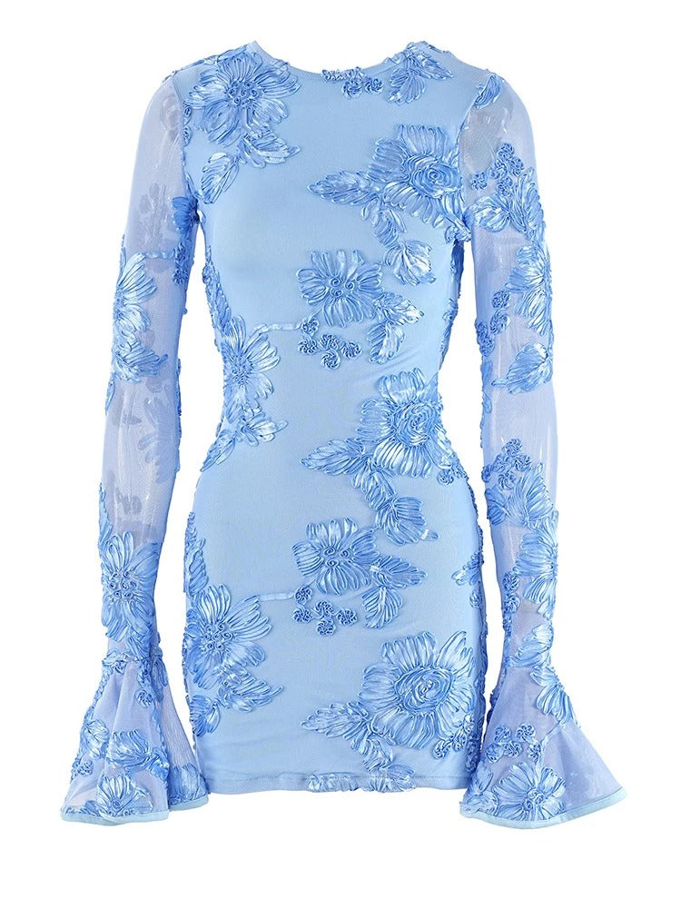 Vera | Women's Sheer Floral Long Sleeve Mini Dress