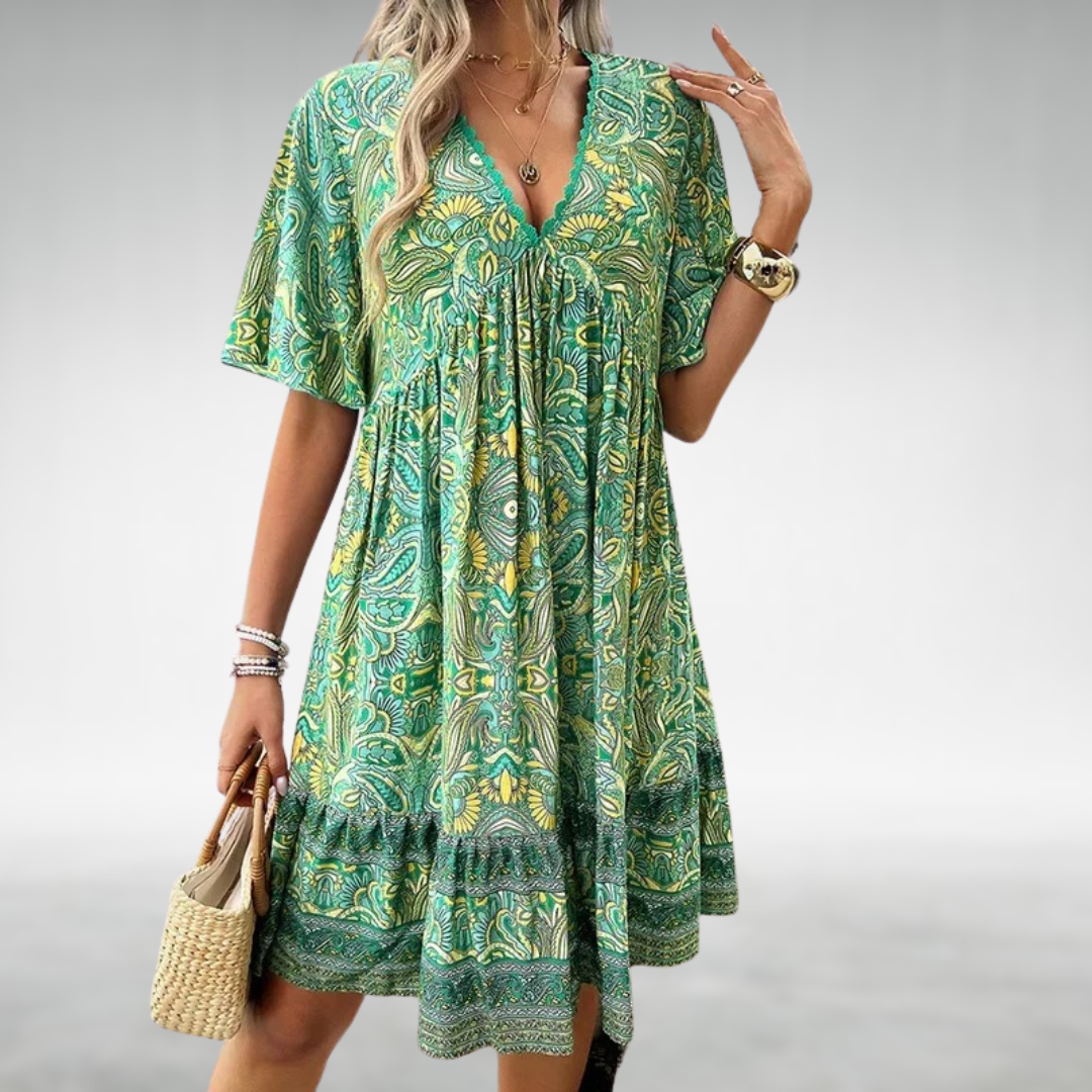 Elena | Women's Boho Floral V-Neck Dress