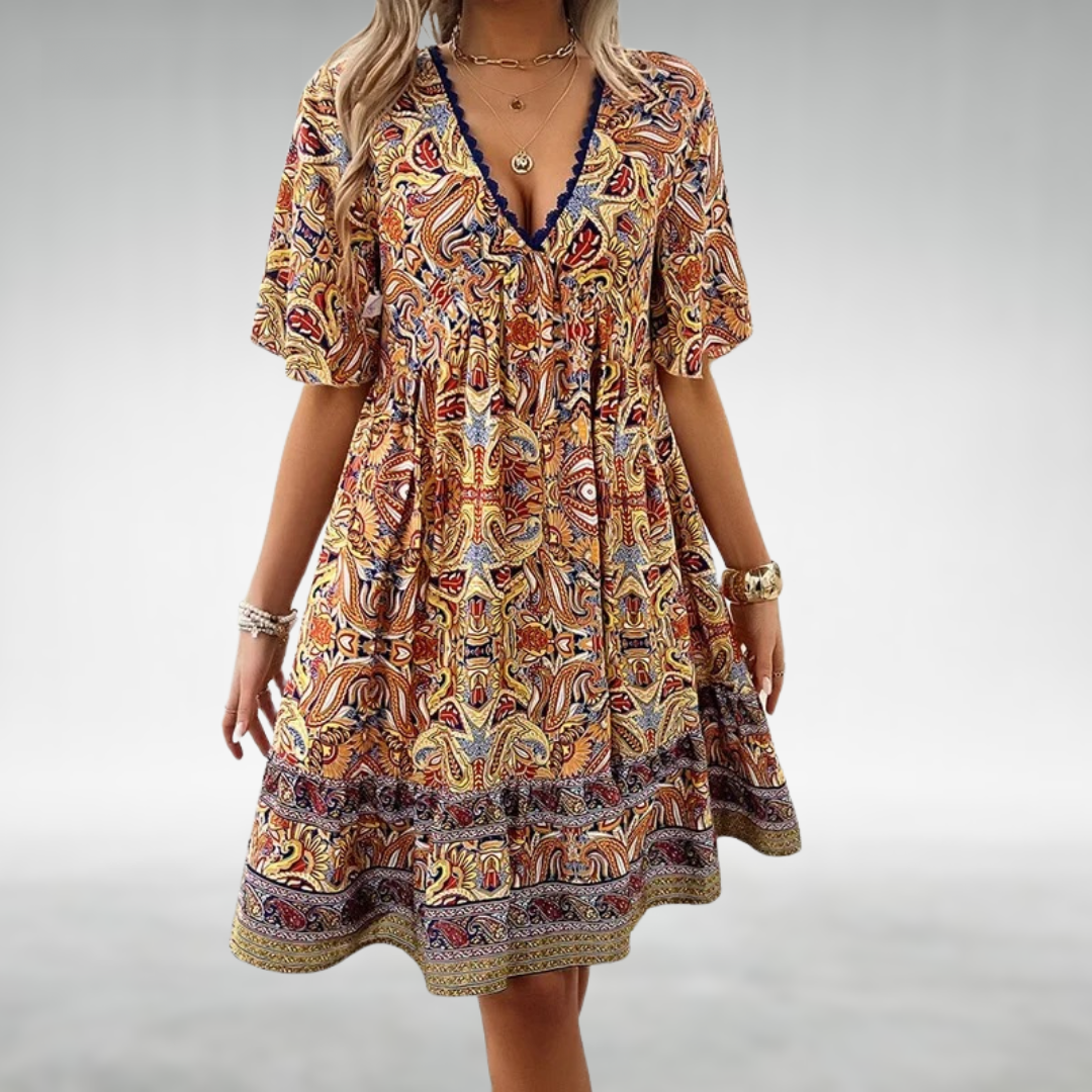 Elena | Women's Boho Floral V-Neck Dress