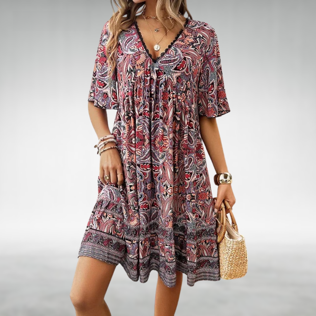 Elena | Women's Boho Floral V-Neck Dress