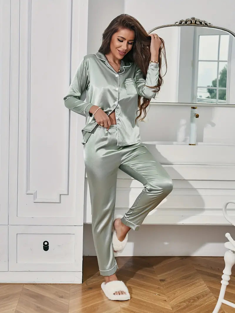 Rosalie | Women's Satin Button Front Pajama Set