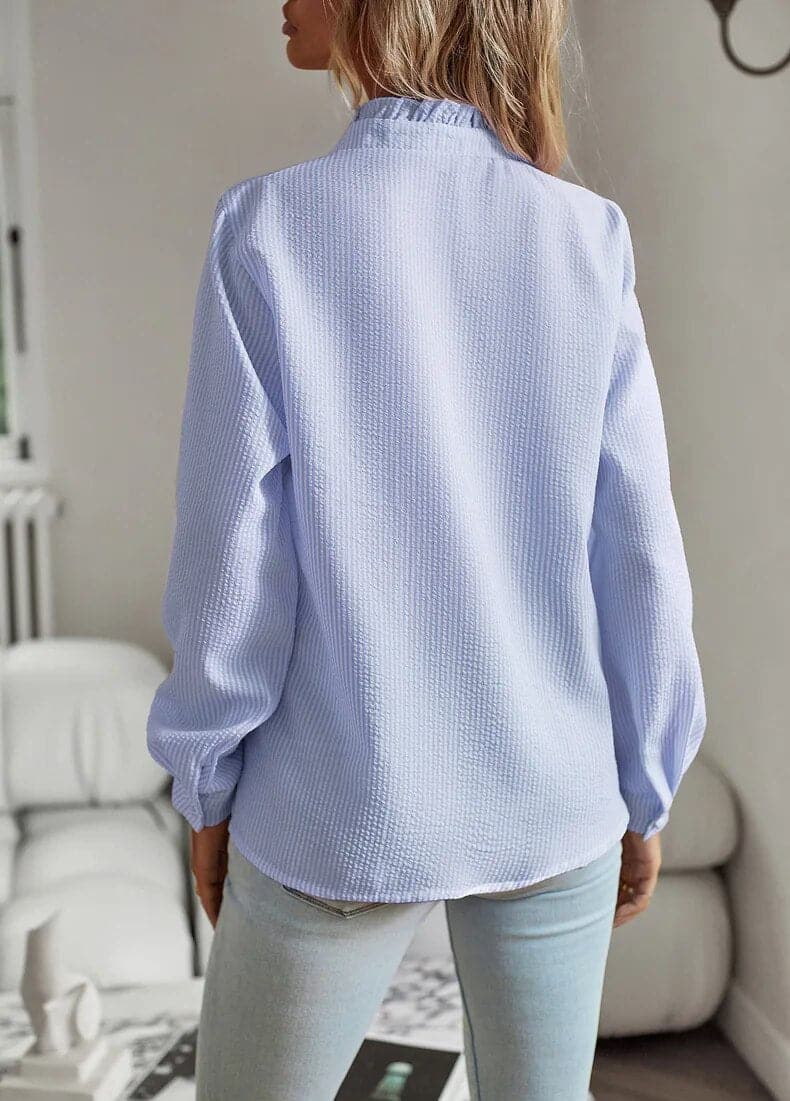 Elise | Women's Striped Ruffle Detail Button Blouse