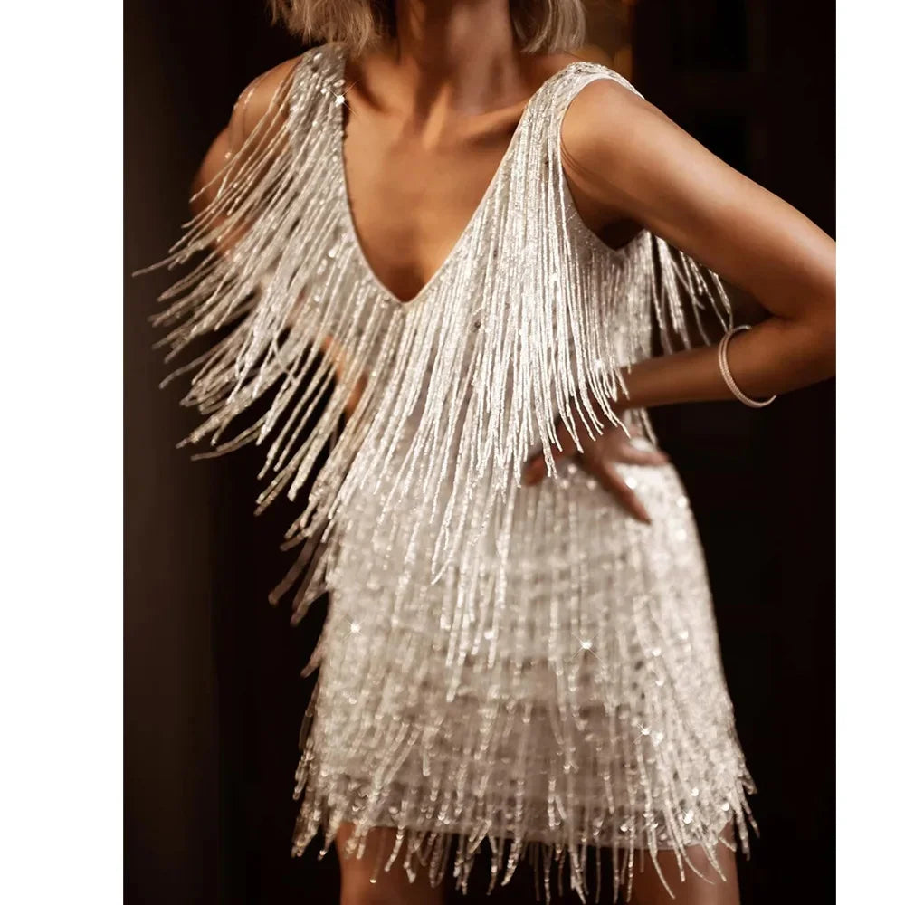 Sienna | Women's Sequin Fringe Sleeveless Party Mini Dress