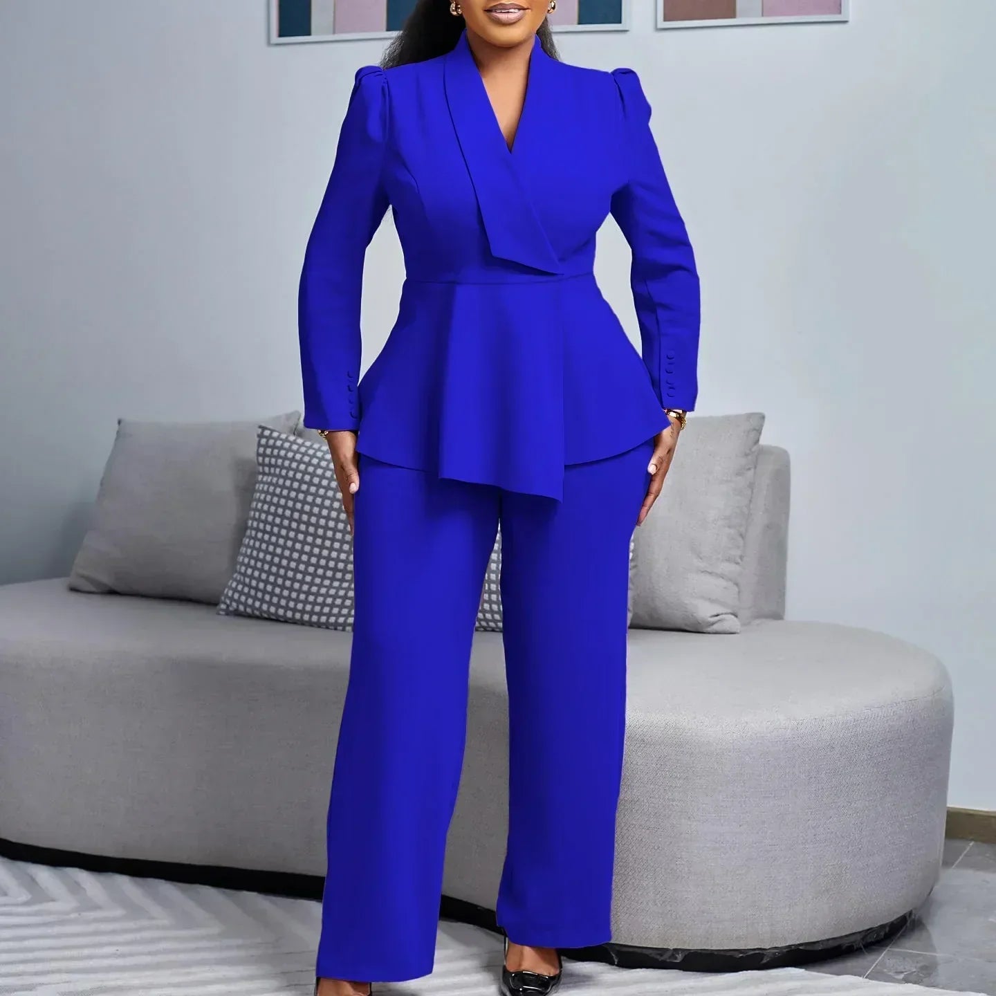 Amelia | Women's V-Neck Peplum Top And Wide Leg Set