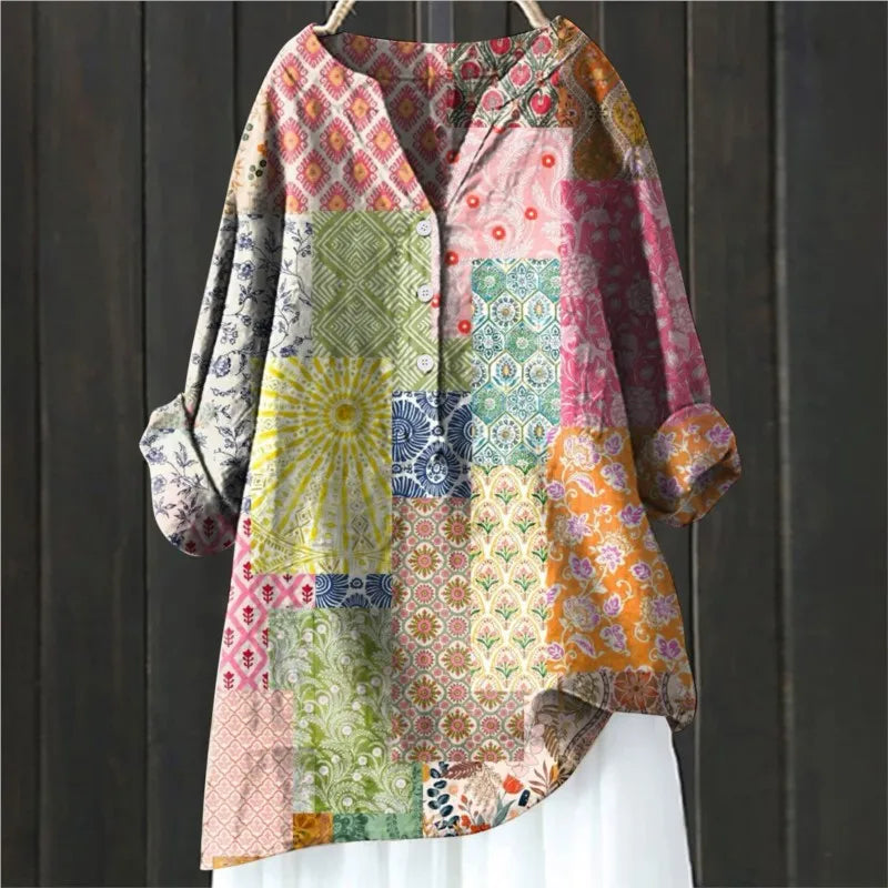 Mira | Women's Floral Half Button Long Sleeve Blouse