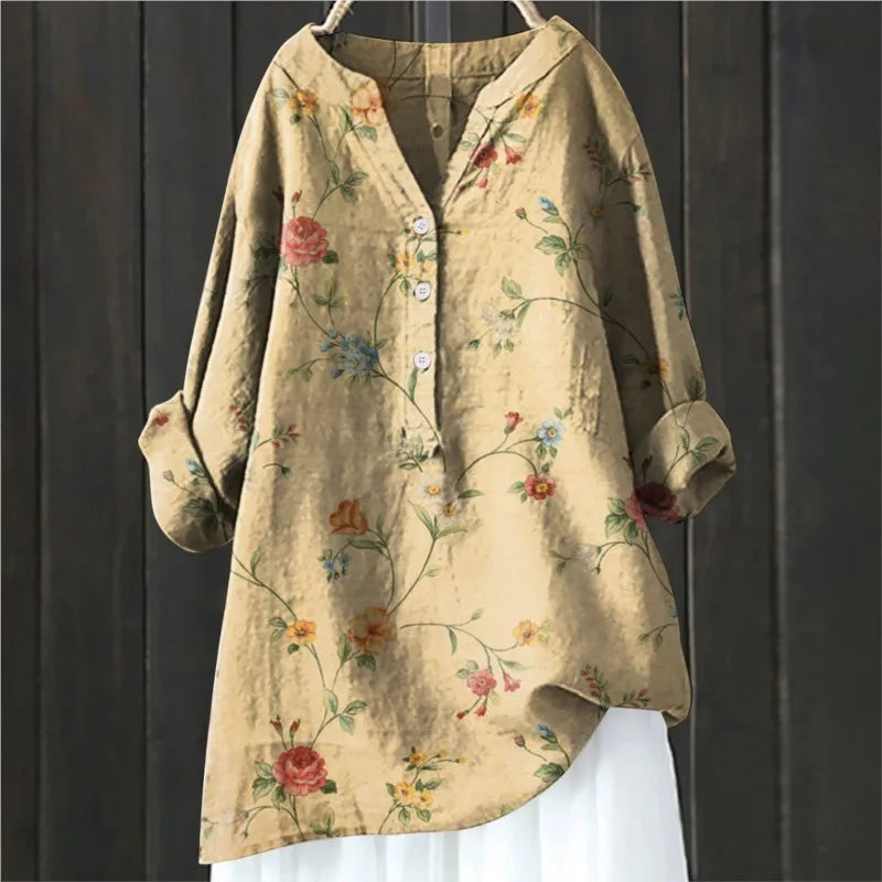 Mira | Women's Floral Half Button Long Sleeve Blouse
