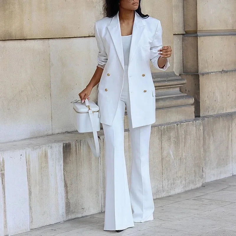 Valeria | Women's Double-Breasted Blazer And Flare Pant Set