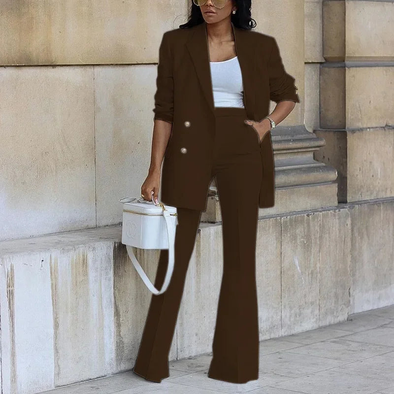 Valeria | Women's Double-Breasted Blazer And Flare Pant Set