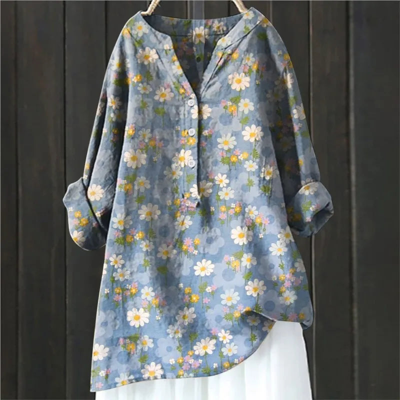 Mira | Women's Floral Half Button Long Sleeve Blouse