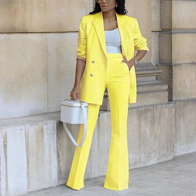Valeria | Women's Double-Breasted Blazer And Flare Pant Set
