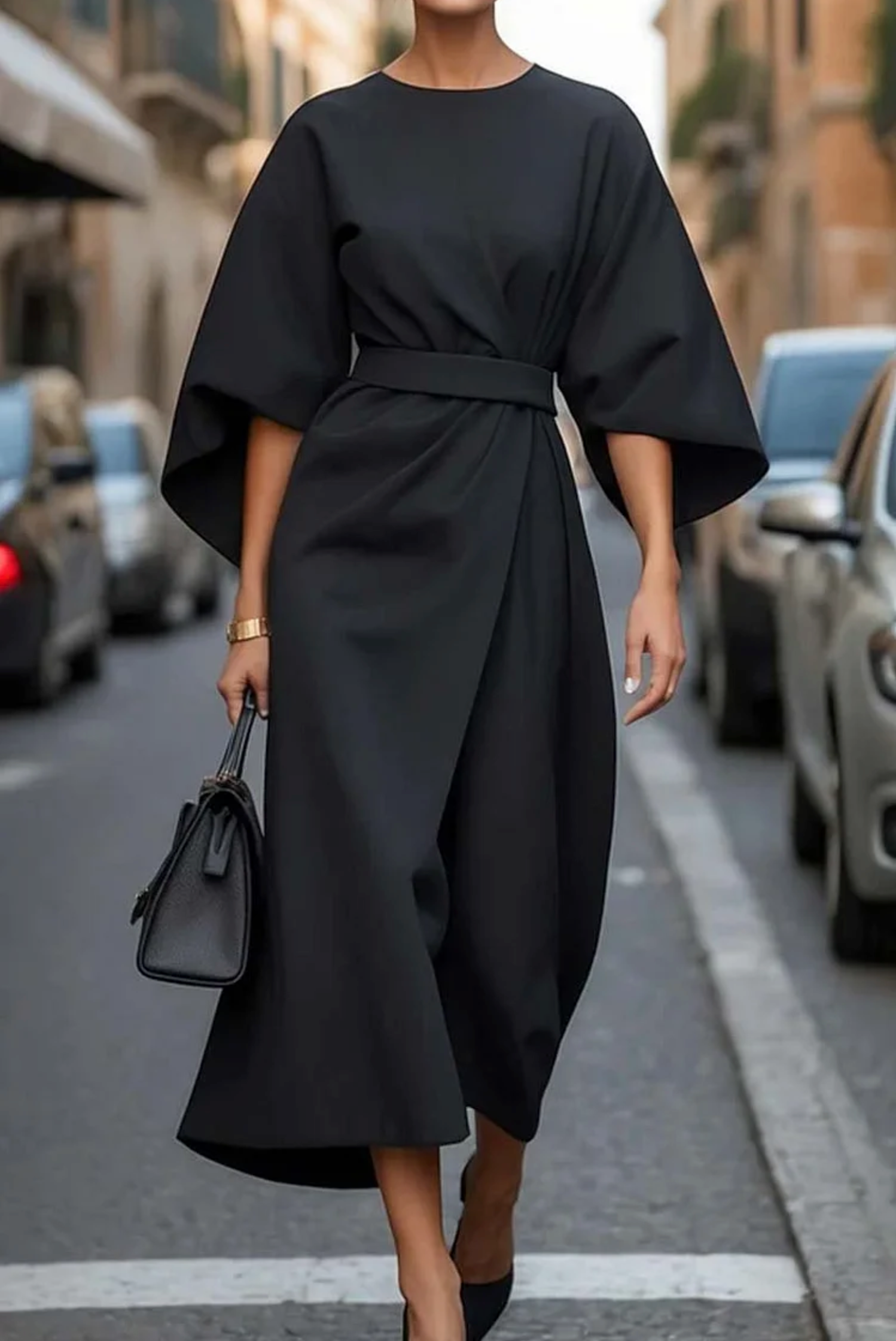 Naia | Women's Belted Kimono Sleeve Midi Dress