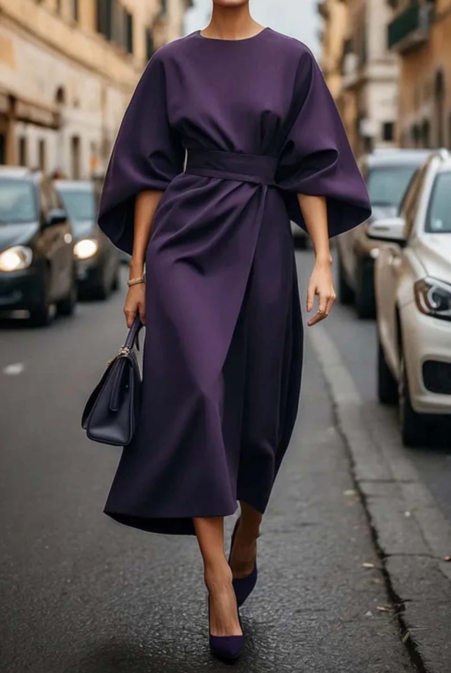 Naia | Women's Belted Kimono Sleeve Midi Dress