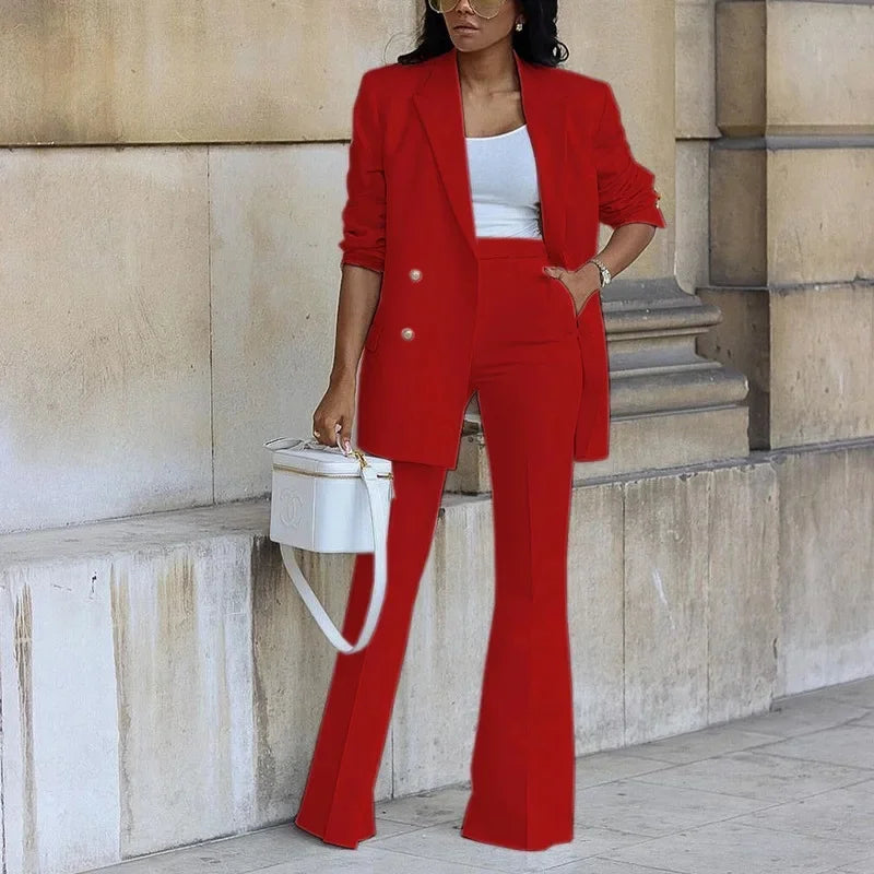 Valeria | Women's Double-Breasted Blazer And Flare Pant Set