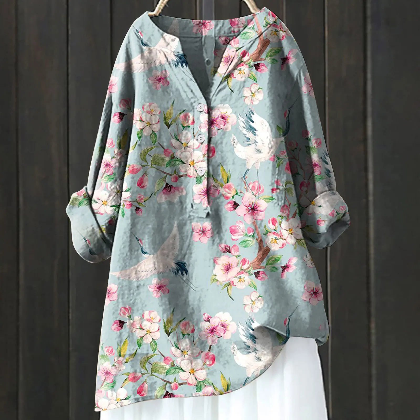 Mira | Women's Floral Half Button Long Sleeve Blouse