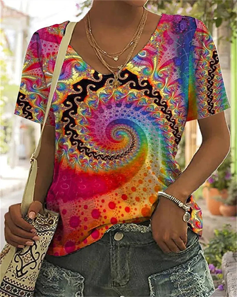 Nadia | Women's Printed V-Neck Short Sleeve Summer Top