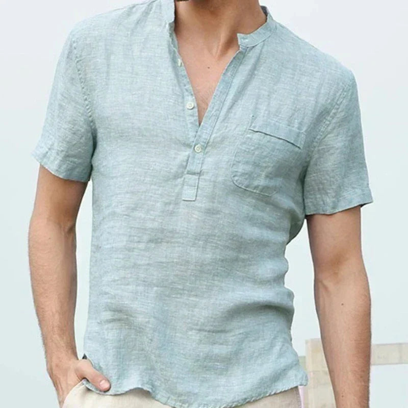Theo | Men's Linen V-Neck Short Sleeve Henley Top