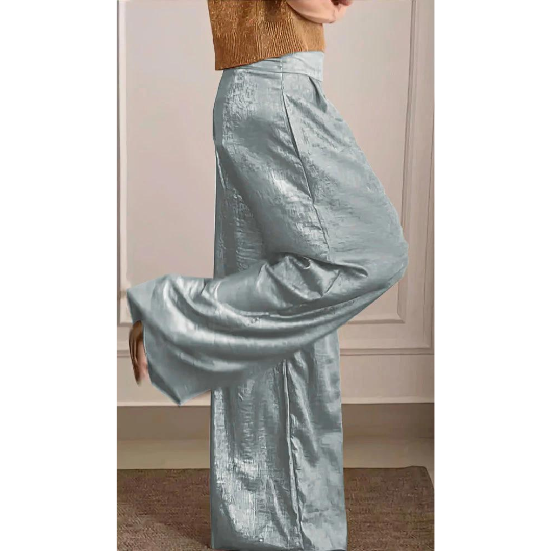 Camille | Women's Knit Top With Satin Wide Pants Set