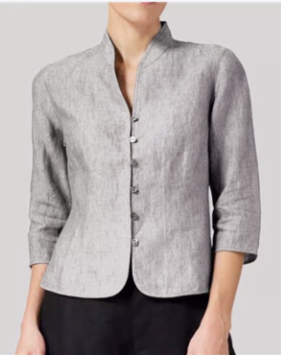 Sienna | Women's Mandarin Collar Linen Button Blouse