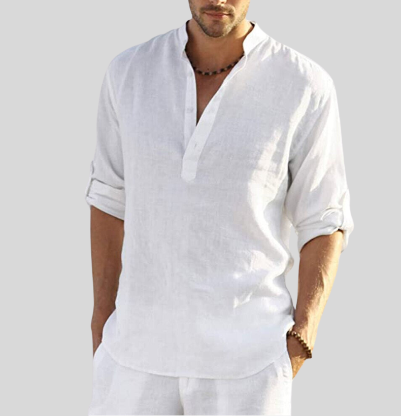 Caleb | Men's Cotton Linen Half Placket Henley Shirt