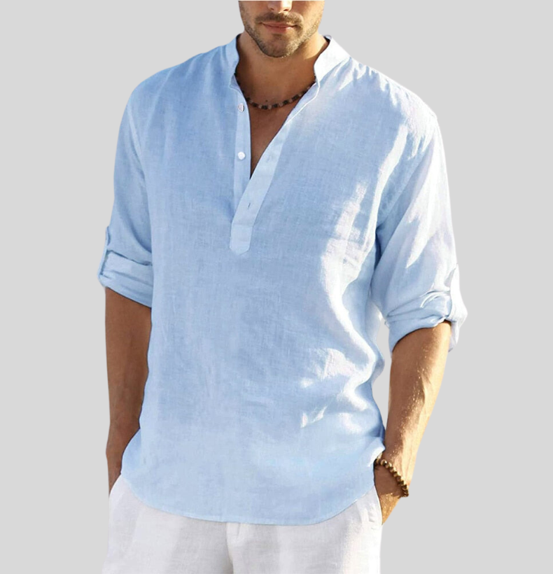 Elias | Men's Cotton Linen Henley Top