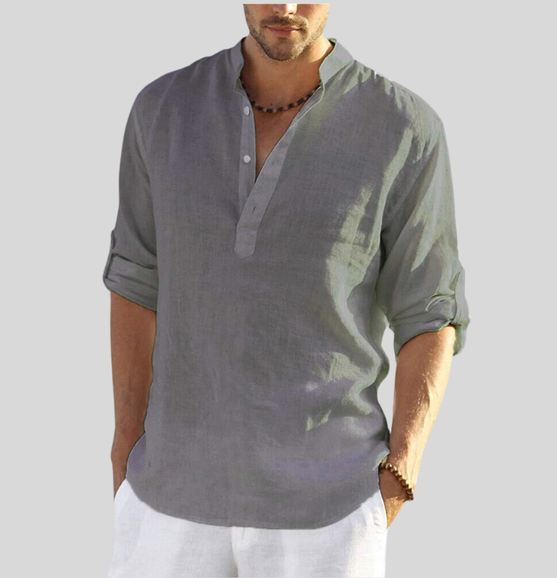 Caleb | Men's Cotton Linen Half Placket Henley Shirt