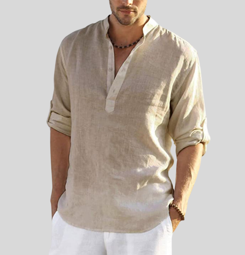 Caleb | Men's Cotton Linen Half Placket Henley Shirt