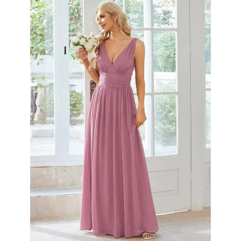 Isabella | Women's Chiffon V-Neck Flowing Maxi Dress