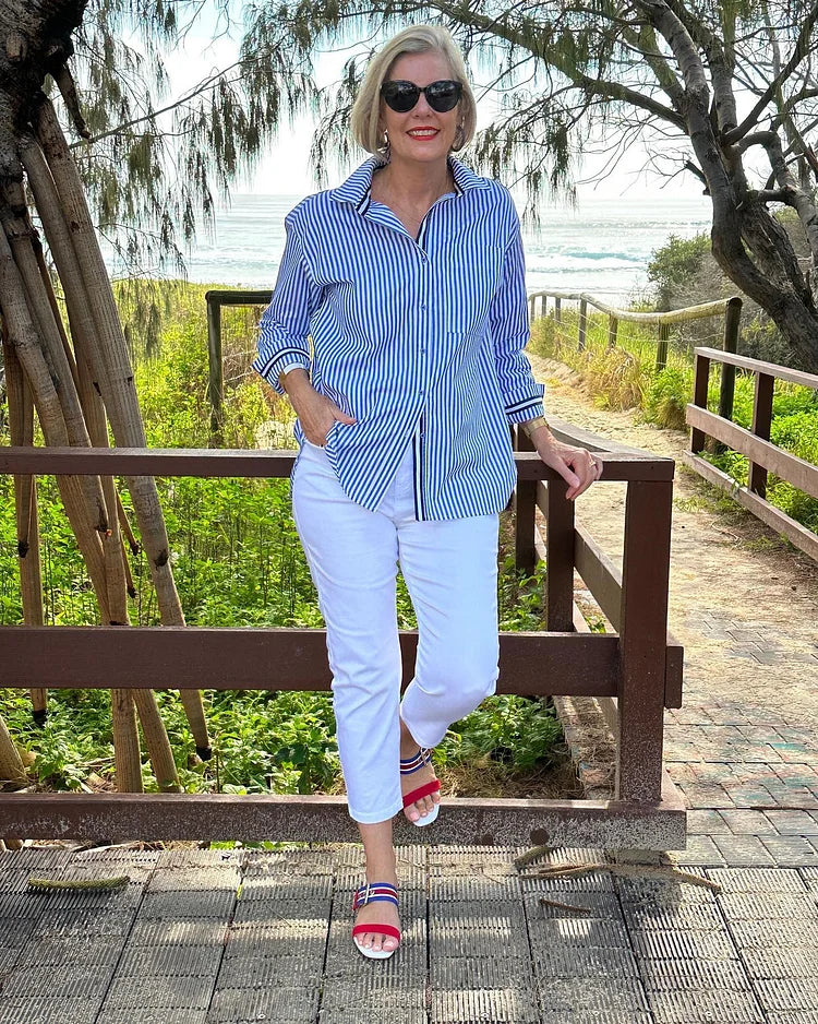 Noelle | Women's Striped Button Front Casual Shirt