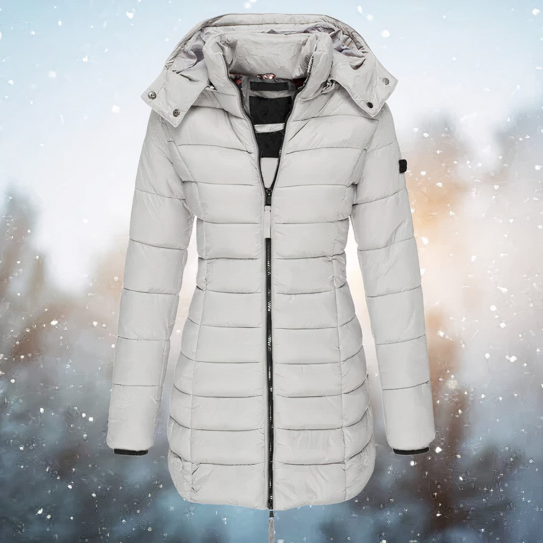 Woman wearing the Adeline women's tailored coat, flatlay view