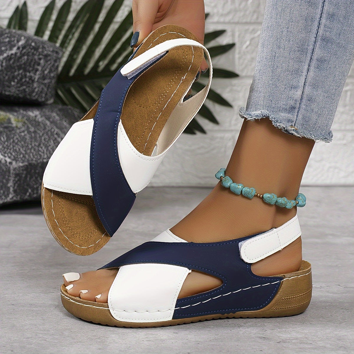 Zoe | Women's Color Block Cross Strap Wedge Sandals