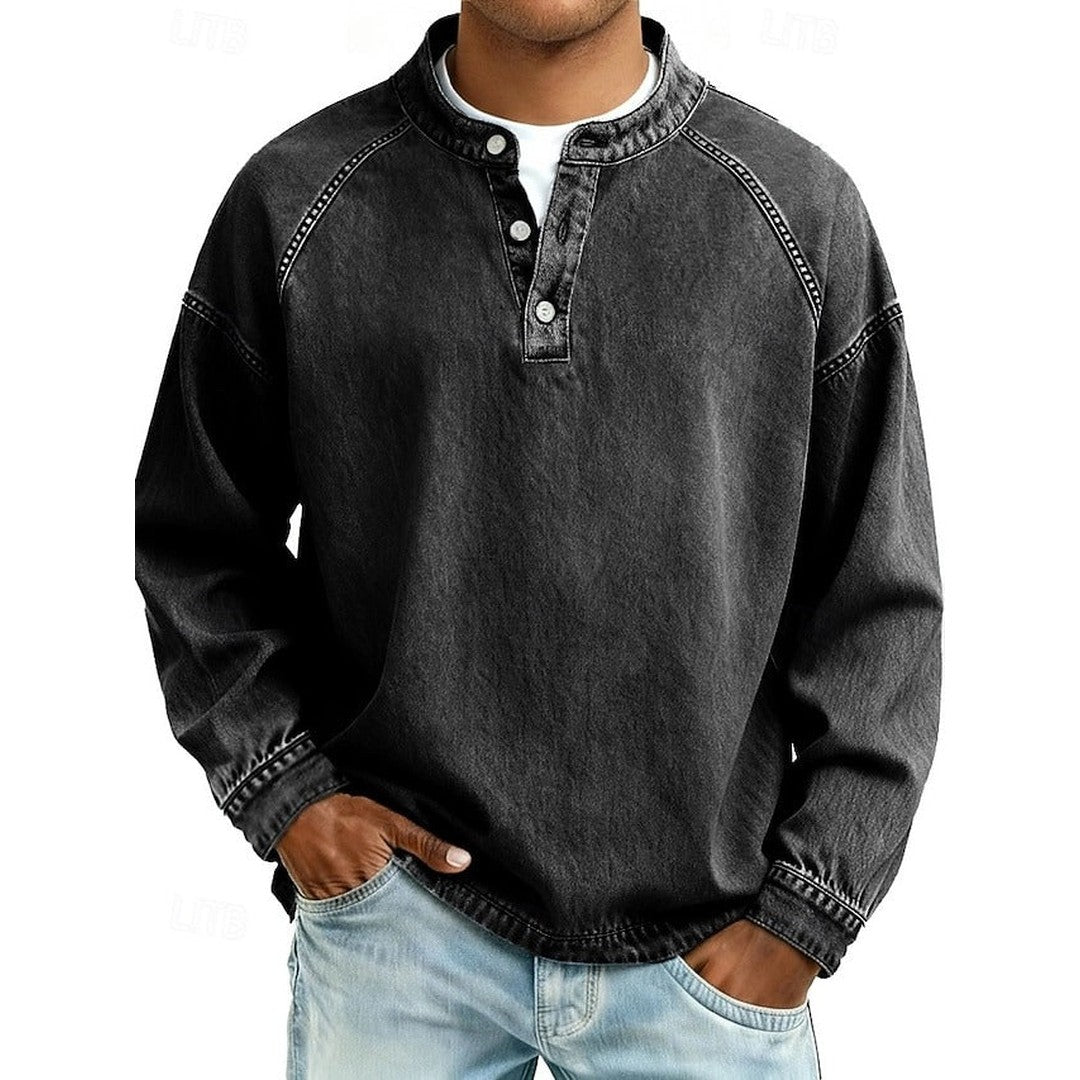 Man wearing the Aiden men's casual vintage shirt, back view